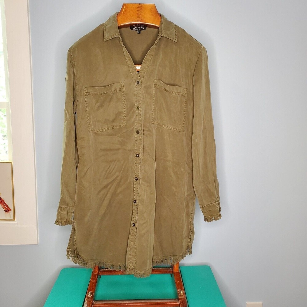 Collection by Cezele Olive Green Frayed Hem Swing Boho Flowy Dress Size L